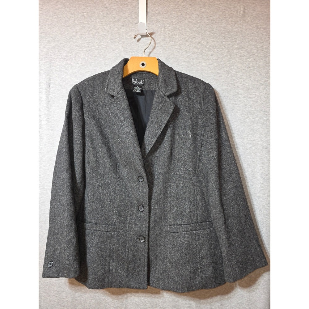 Rafaella Womens Wool Cashmere Blend Herringbone Blazer Jacket Grey Size 12